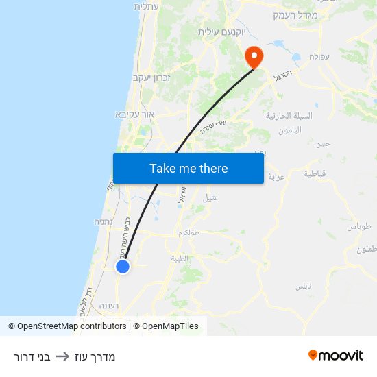 בני דרור to מדרך עוז map