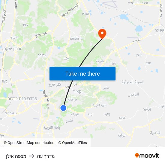 מצפה אילן to מדרך עוז map