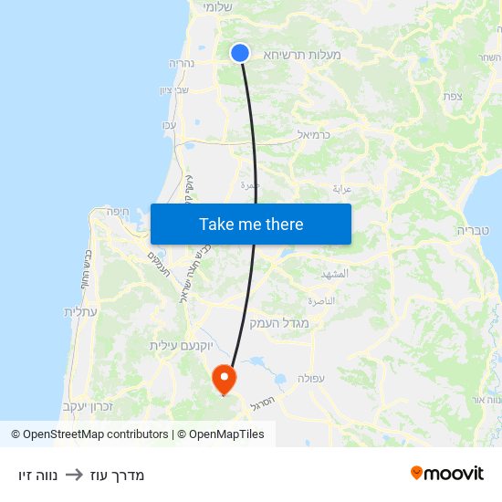 נווה זיו to מדרך עוז map