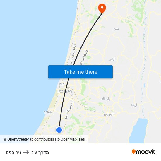 ניר בנים to מדרך עוז map