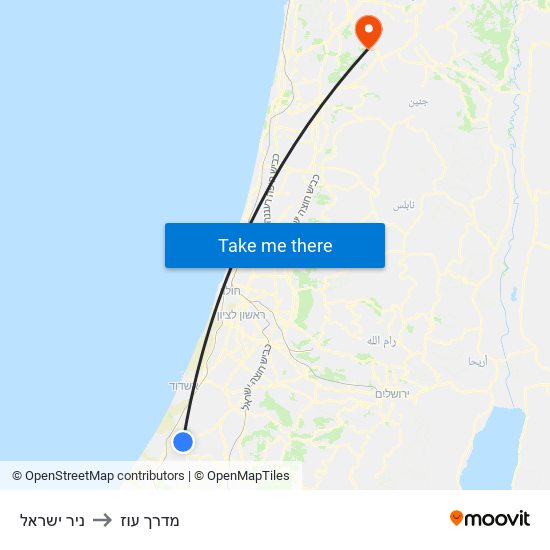 ניר ישראל to מדרך עוז map