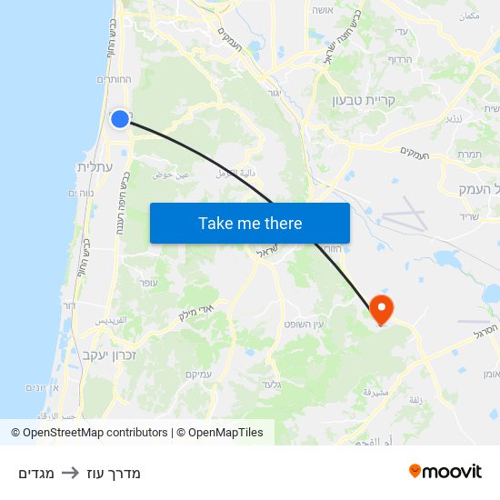 מגדים to מדרך עוז map