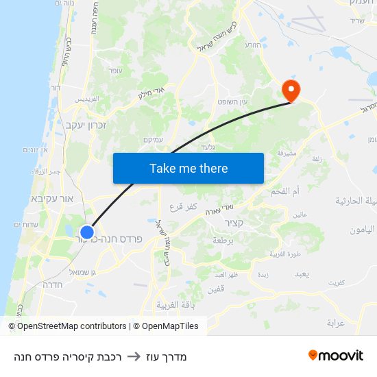 רכבת קיסריה פרדס חנה to מדרך עוז map