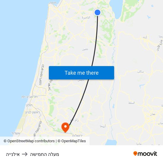 אילנייה to מעלה החמישה map