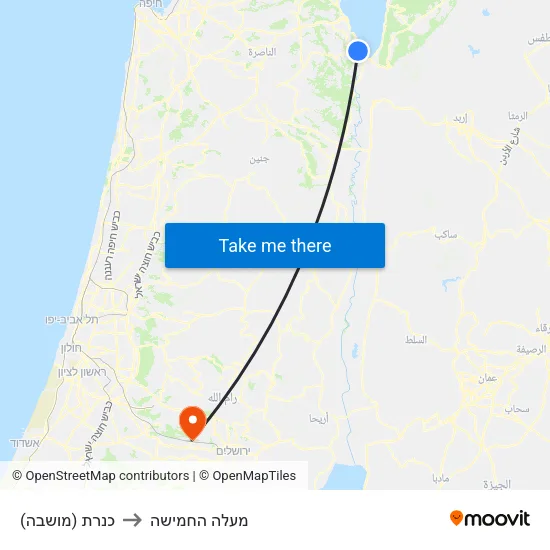 כנרת (מושבה) to מעלה החמישה map