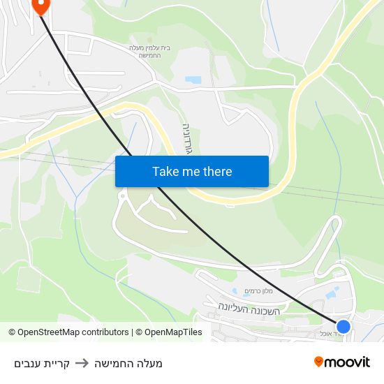 קריית ענבים to מעלה החמישה map