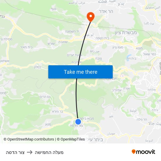 צור הדסה to מעלה החמישה map