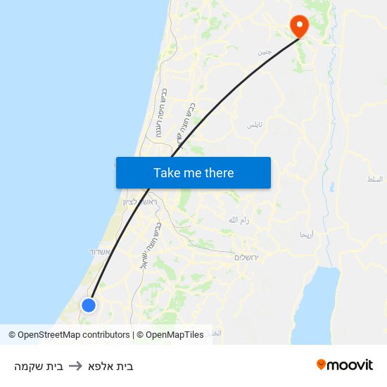 בית שקמה to בית אלפא map