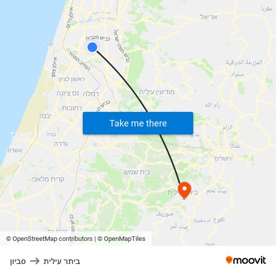 סביון to ביתר עילית map