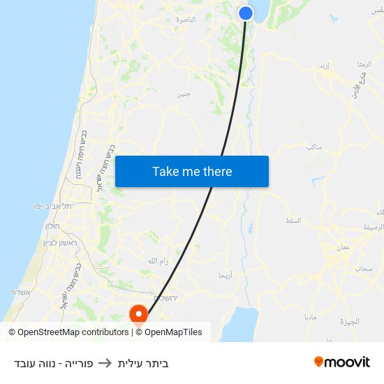 פורייה - נווה עובד to ביתר עילית map