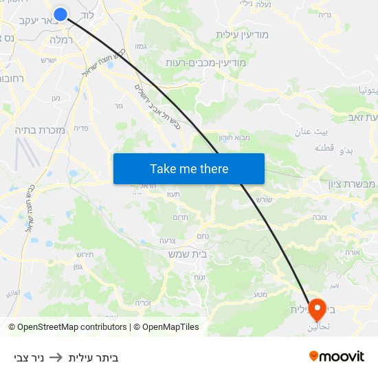 ניר צבי to ביתר עילית map