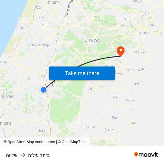 שלווה to ביתר עילית map