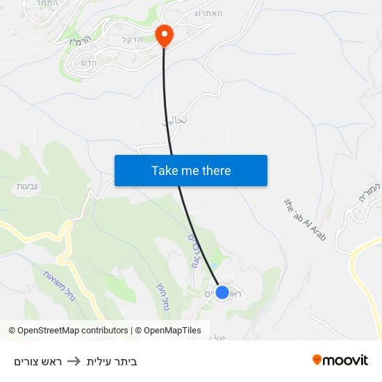 ראש צורים to ביתר עילית map