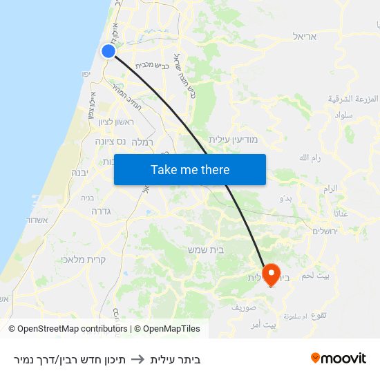 תיכון חדש רבין/דרך נמיר to ביתר עילית map