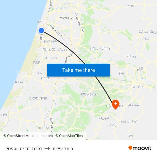 רכבת בת ים יוספטל to ביתר עילית map