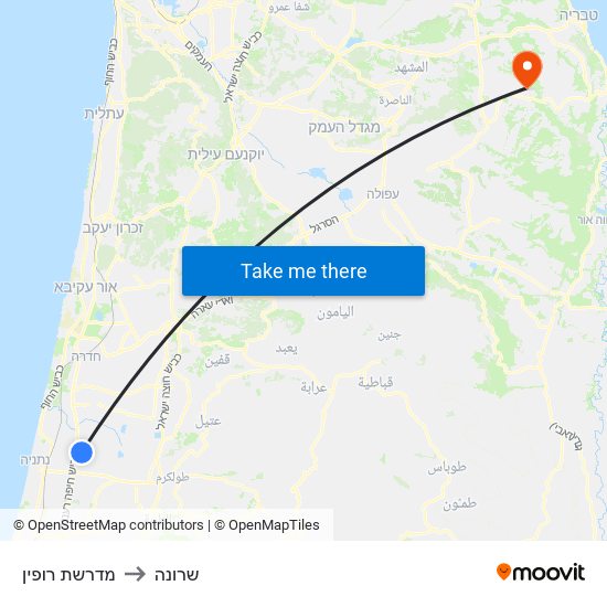 מדרשת רופין to שרונה map