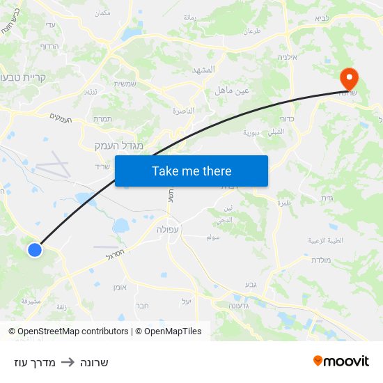 מדרך עוז to שרונה map