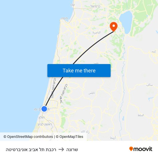 רכבת תל אביב אוניברסיטה to שרונה map