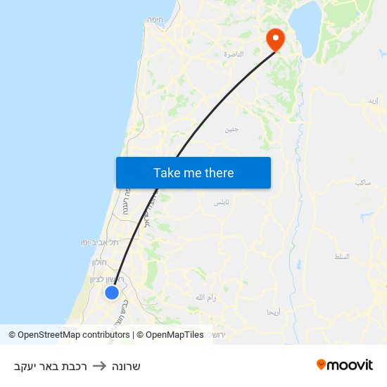 רכבת באר יעקב to שרונה map