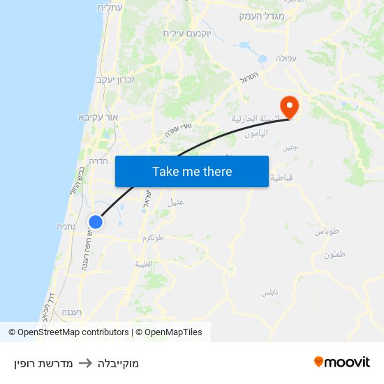 מדרשת רופין to מוקייבלה map