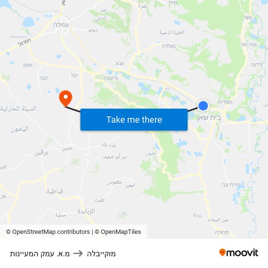 מ.א. עמק המעיינות to מוקייבלה map