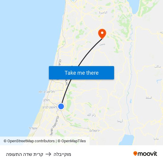 קרית שדה התעופה to מוקייבלה map