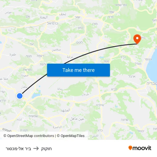 ביר אל-מכסור to חוקוק map