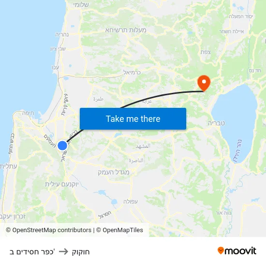 כפר חסידים ב' to חוקוק map