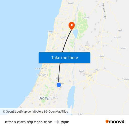 תחנת רכבת קלה תחנה מרכזית to חוקוק map