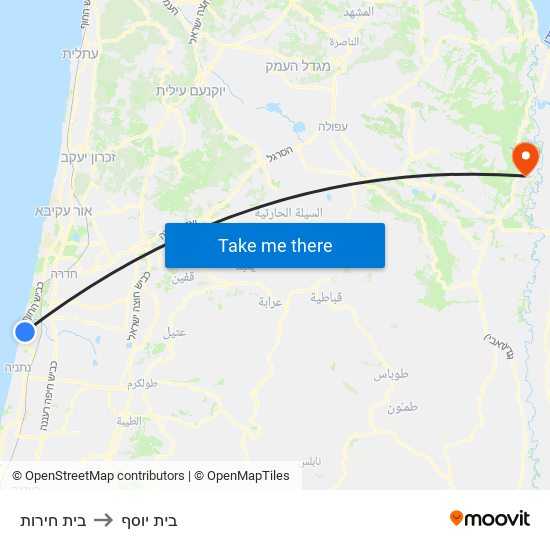 בית חירות to בית יוסף map