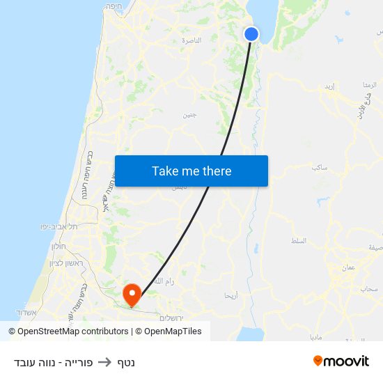 פורייה - נווה עובד to נטף map