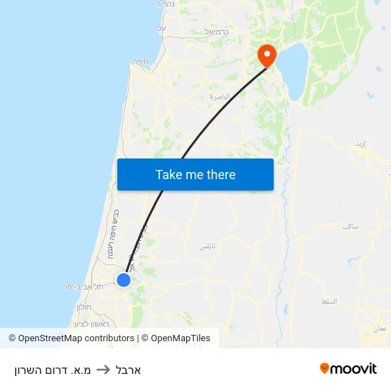מ.א. דרום השרון to ארבל map