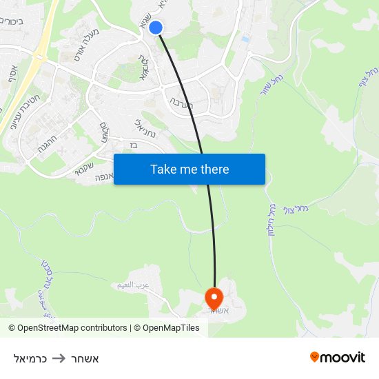 כרמיאל to אשחר map