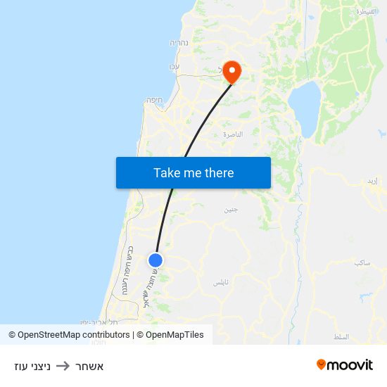 ניצני עוז to אשחר map