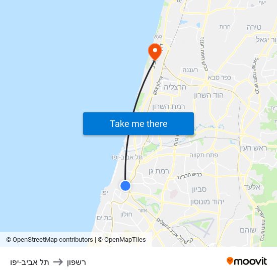 תל אביב-יפו to רשפון map