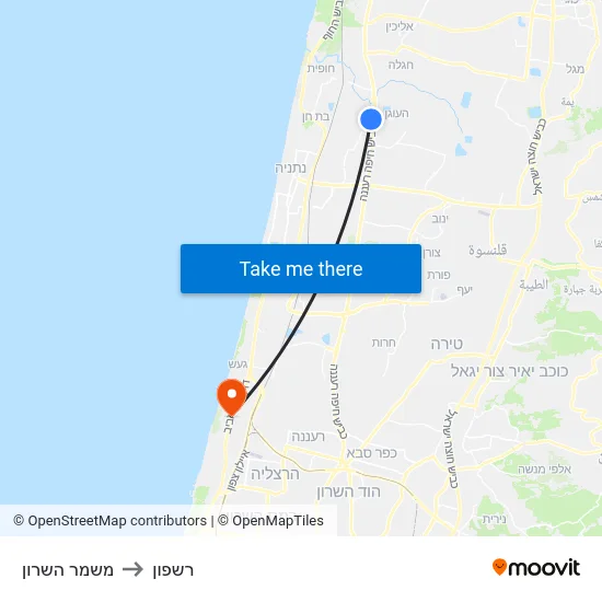 משמר השרון to רשפון map