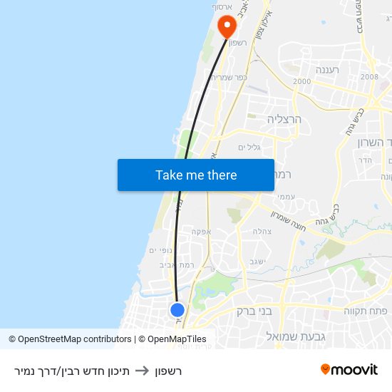 תיכון חדש רבין/דרך נמיר to רשפון map