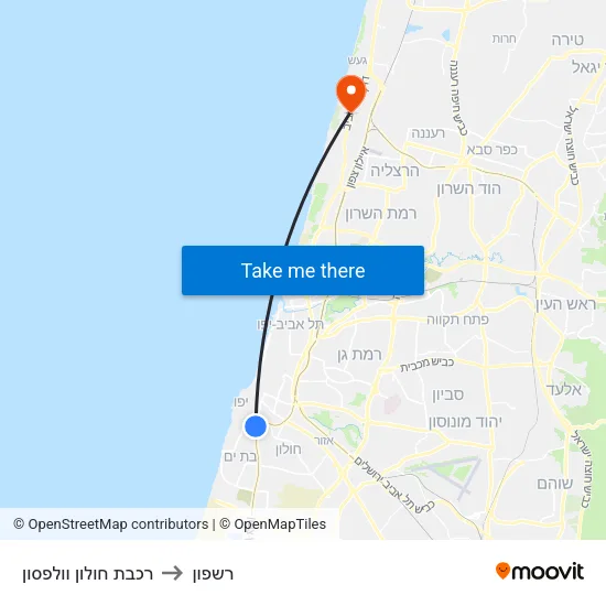 רכבת חולון וולפסון to רשפון map