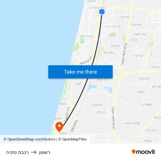 רכבת נתניה to רשפון map