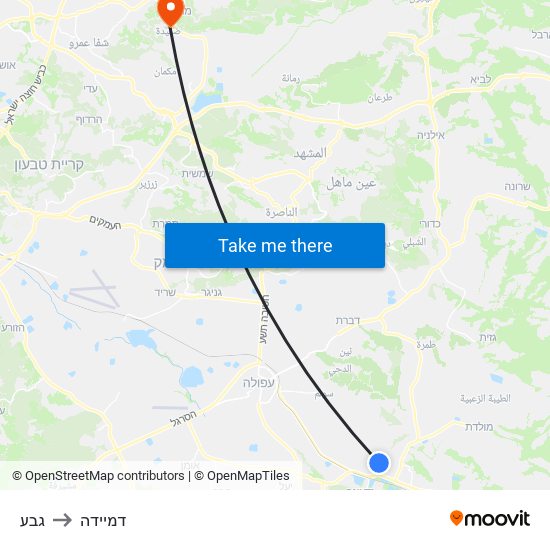 גבע to דמיידה map