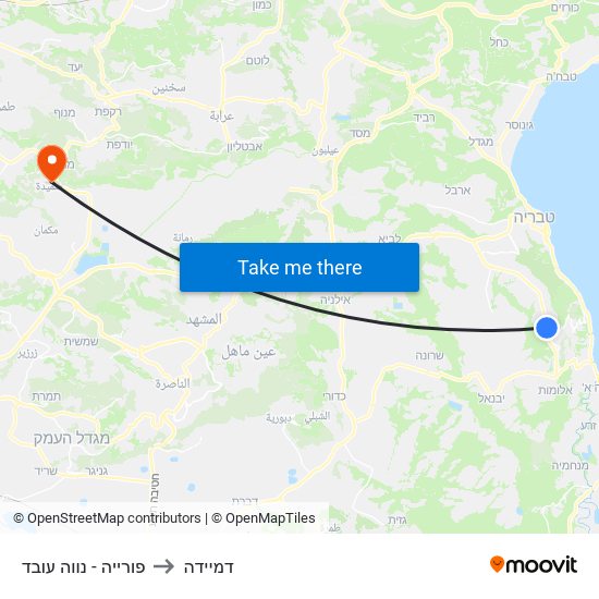 פורייה - נווה עובד to דמיידה map