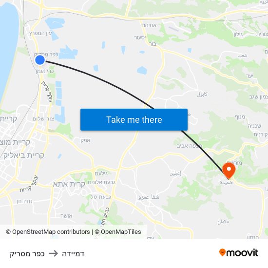 כפר מסריק to דמיידה map