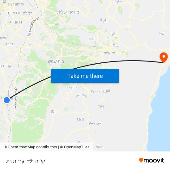 קריית גת to קליה map