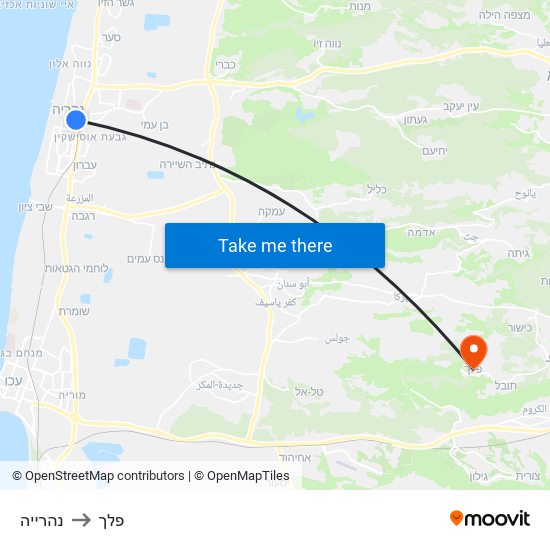 נהרייה to פלך map