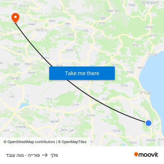 פורייה - נווה עובד to פלך map