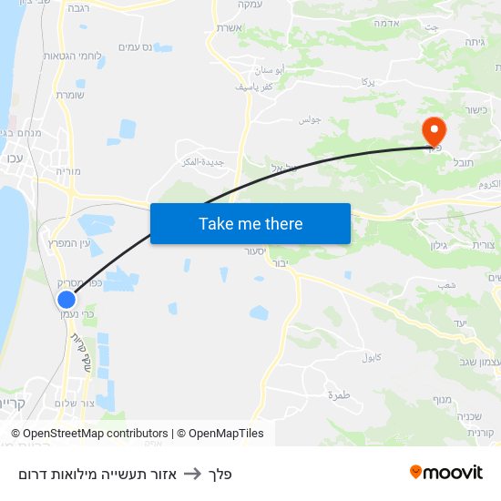 אזור תעשייה מילואות דרום to פלך map