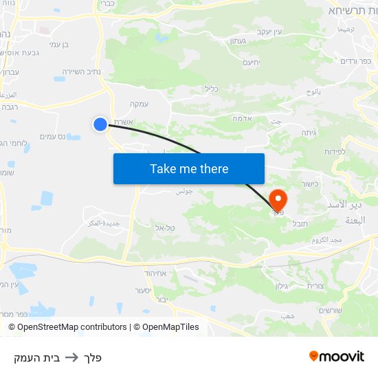 בית העמק to פלך map