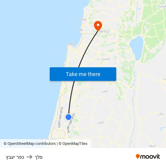 כפר יעבץ to פלך map