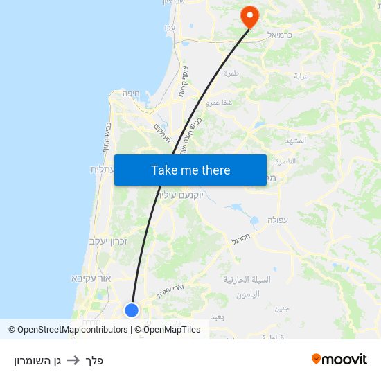 גן השומרון to פלך map