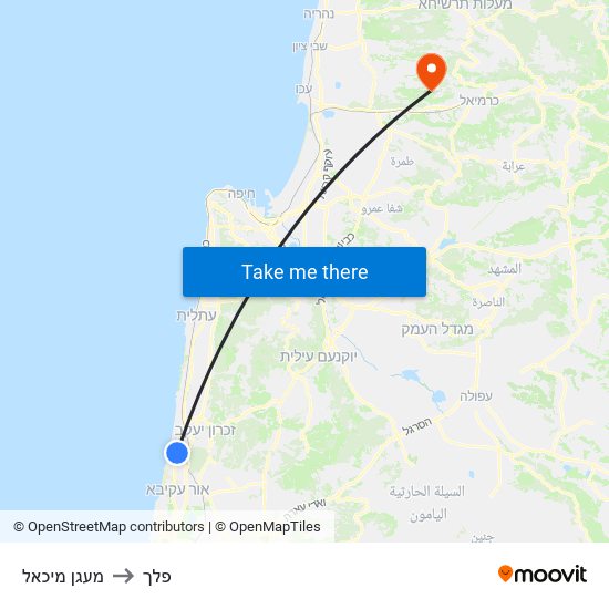 מעגן מיכאל to פלך map